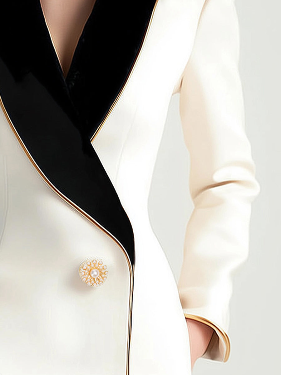 Asymmetrical White Blazer with Black Contrast Lapels – Elegant and Comfortable Design 3