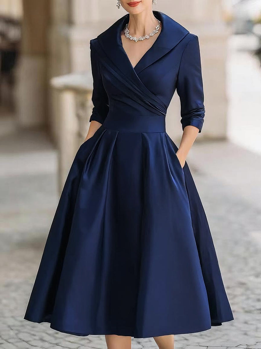Aurora Vintage Midi Dress with Shawl Collar and A-Line Skirt – Elegant Formal Wear 4