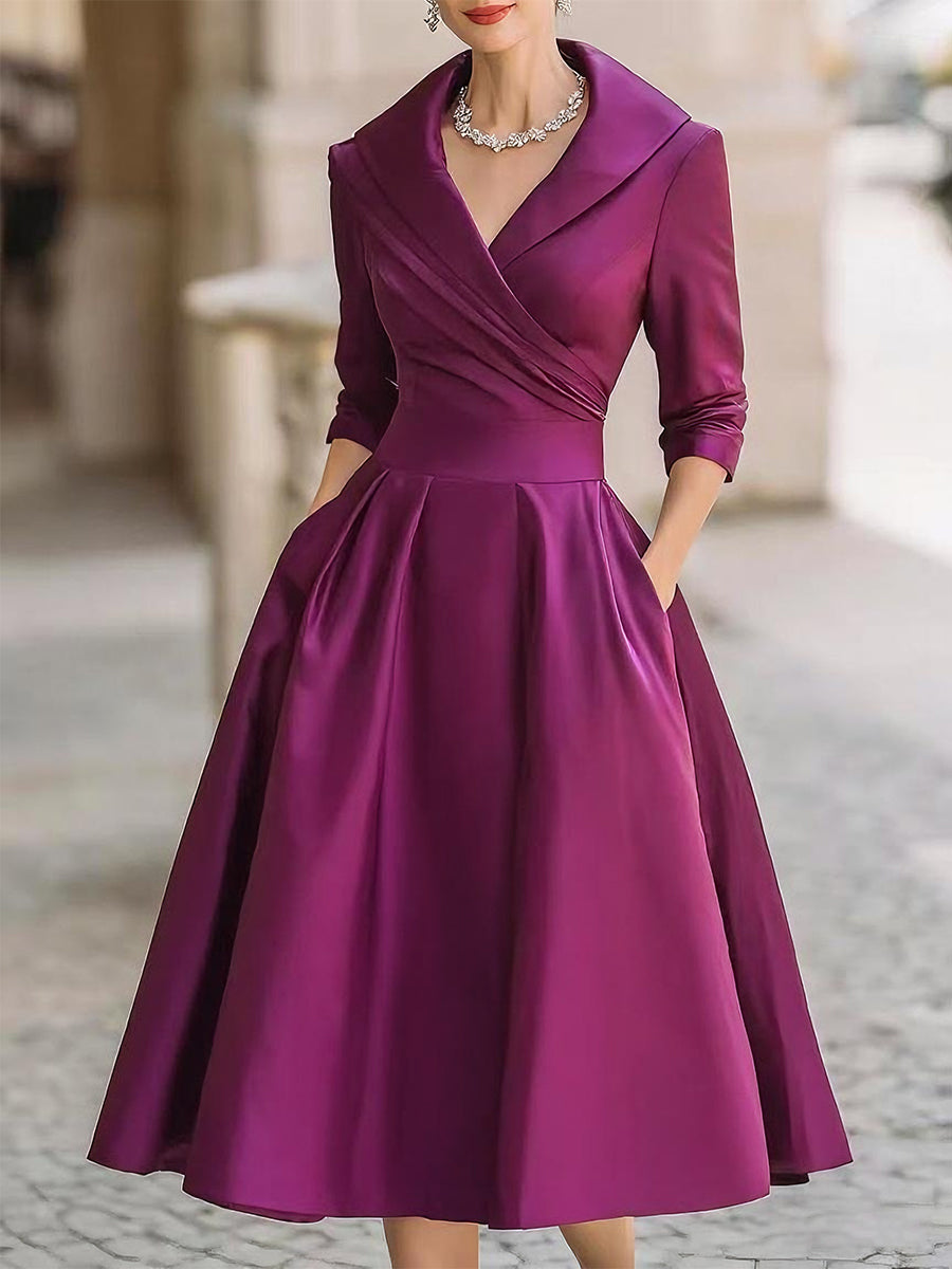 Aurora Vintage Midi Dress with Shawl Collar and A-Line Skirt – Elegant Formal Wear 7