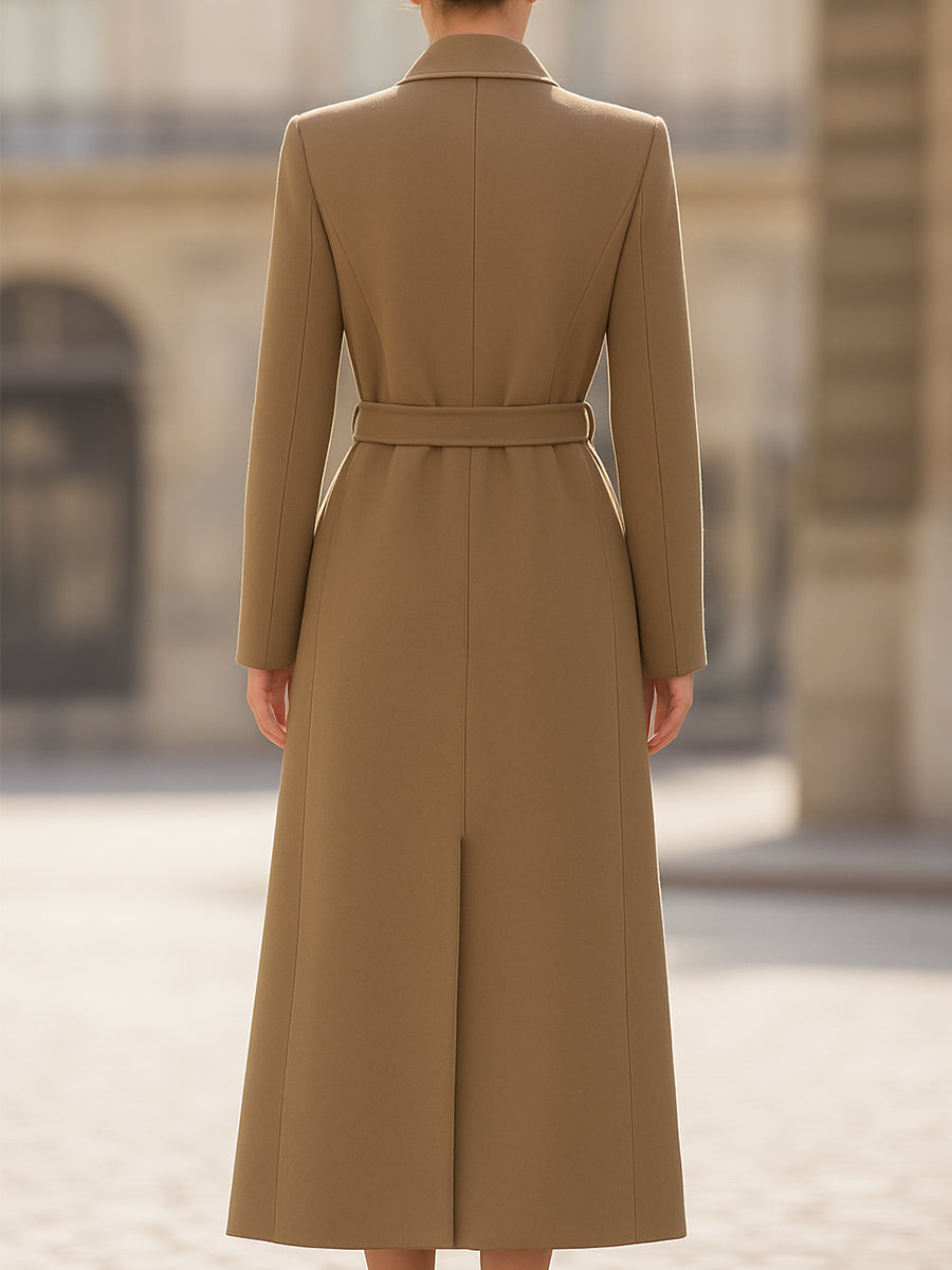 Belted Long Camel Wrap Coat with Tailored Silhouette and Flap Pockets 3