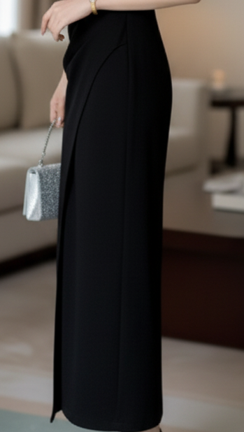 Black Halter Neck Midi Dress with Wrap Skirt – Elegant Evening Wear 3