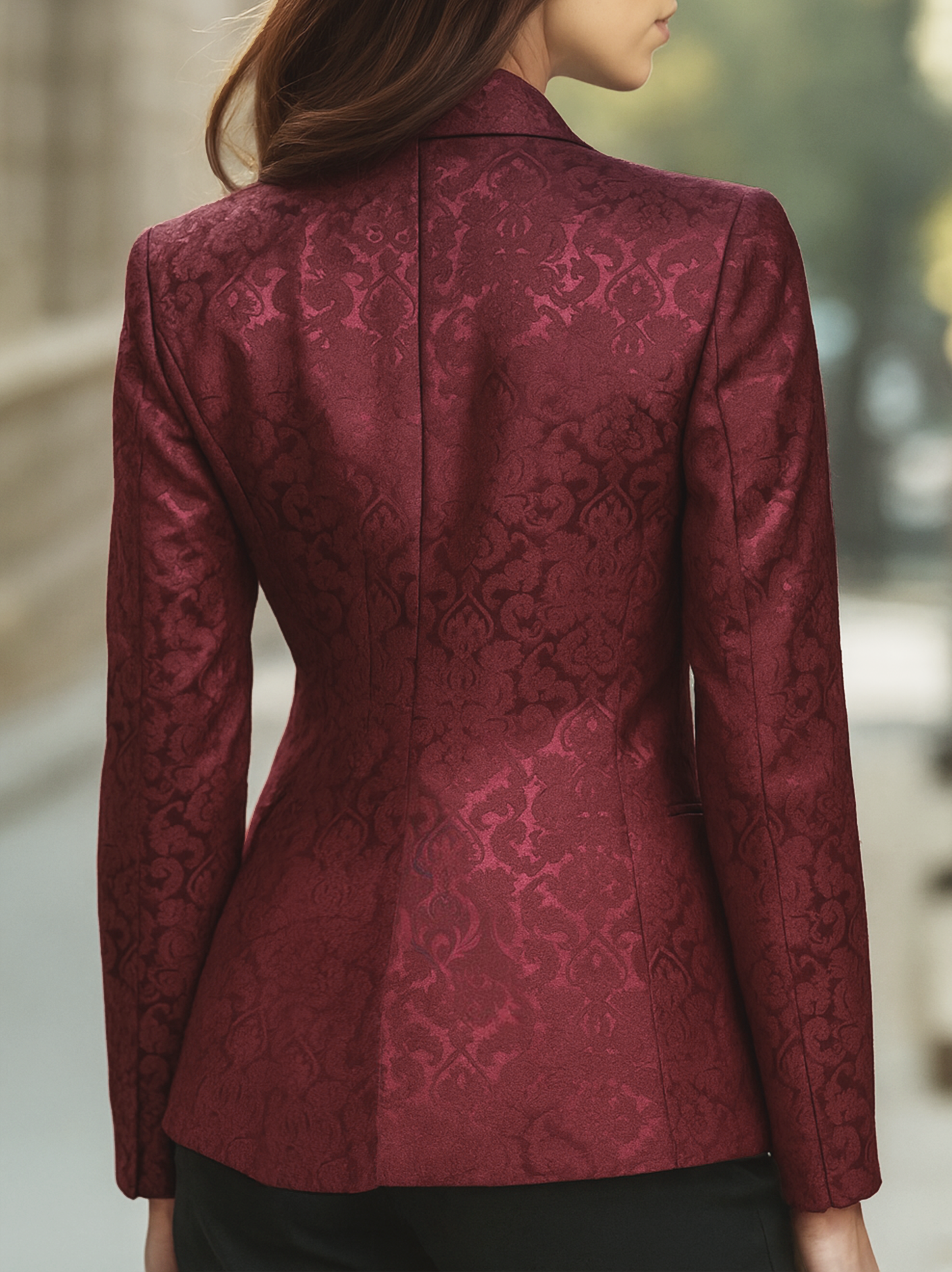 Burgundy Jacquard Blazer with Tailored Fit and Elegant Design 1