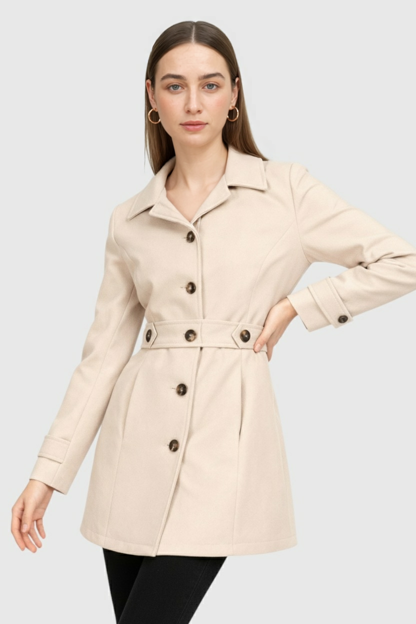 Celeste | Mid-Length Beige Winter Coat - ginlerie 1