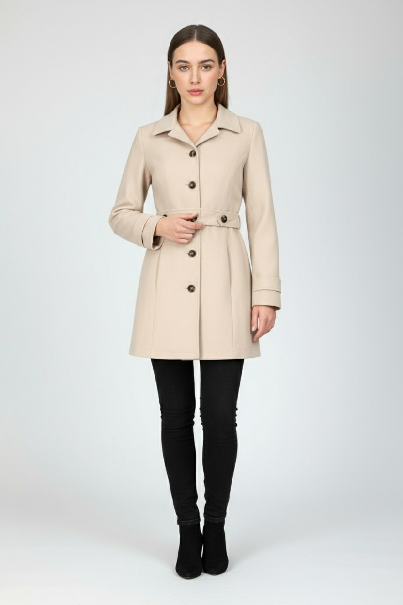 Celeste | Mid-Length Beige Winter Coat - ginlerie 2