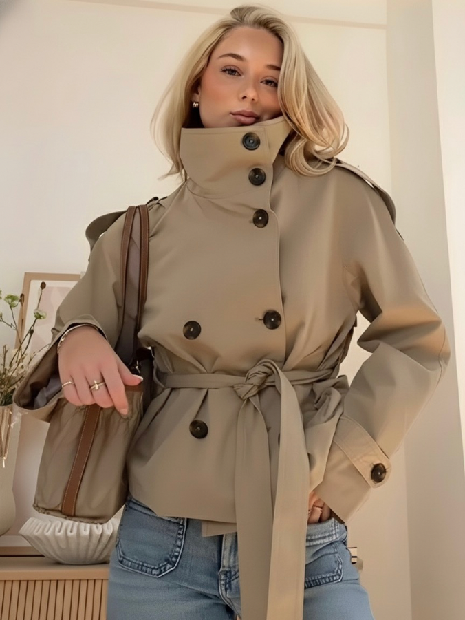 Celia | Short Belted Trench Coat - ginlerie 1