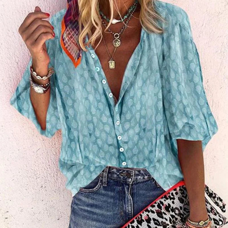 Claire | Printed Button Down Blouse - ginlerie 0