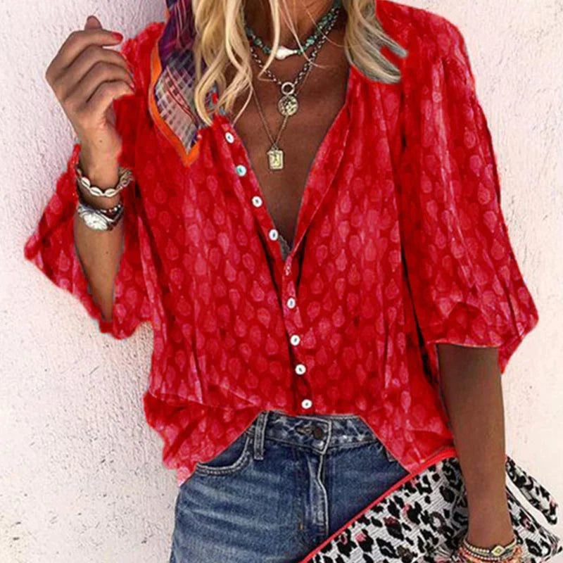 Claire | Printed Button Down Blouse - ginlerie 1