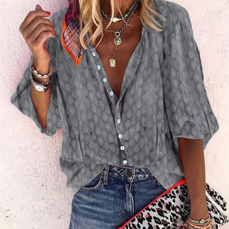 Claire | Printed Button Down Blouse - ginlerie 5