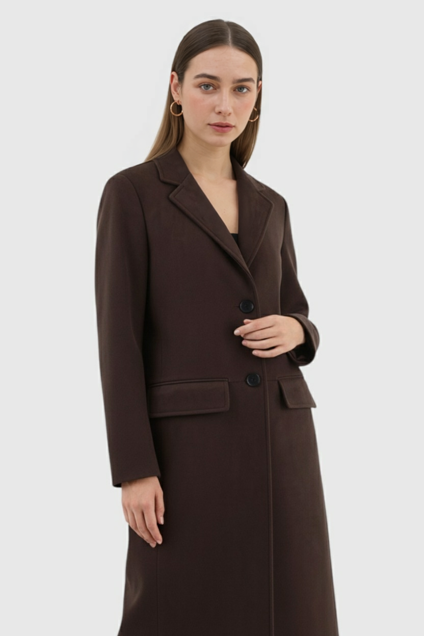 Clara | Brown Anti-Suede Coat - ginlerie 1