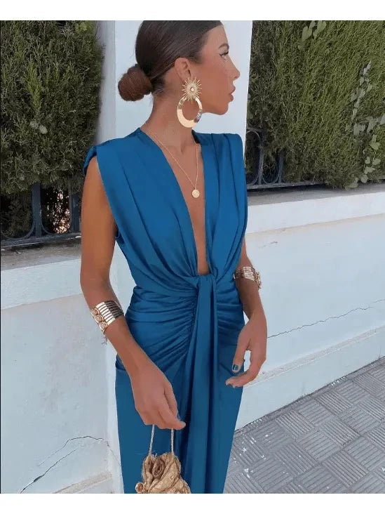 Clara | Elegant Pleated Wedding Guest Dress - ginlerie 0