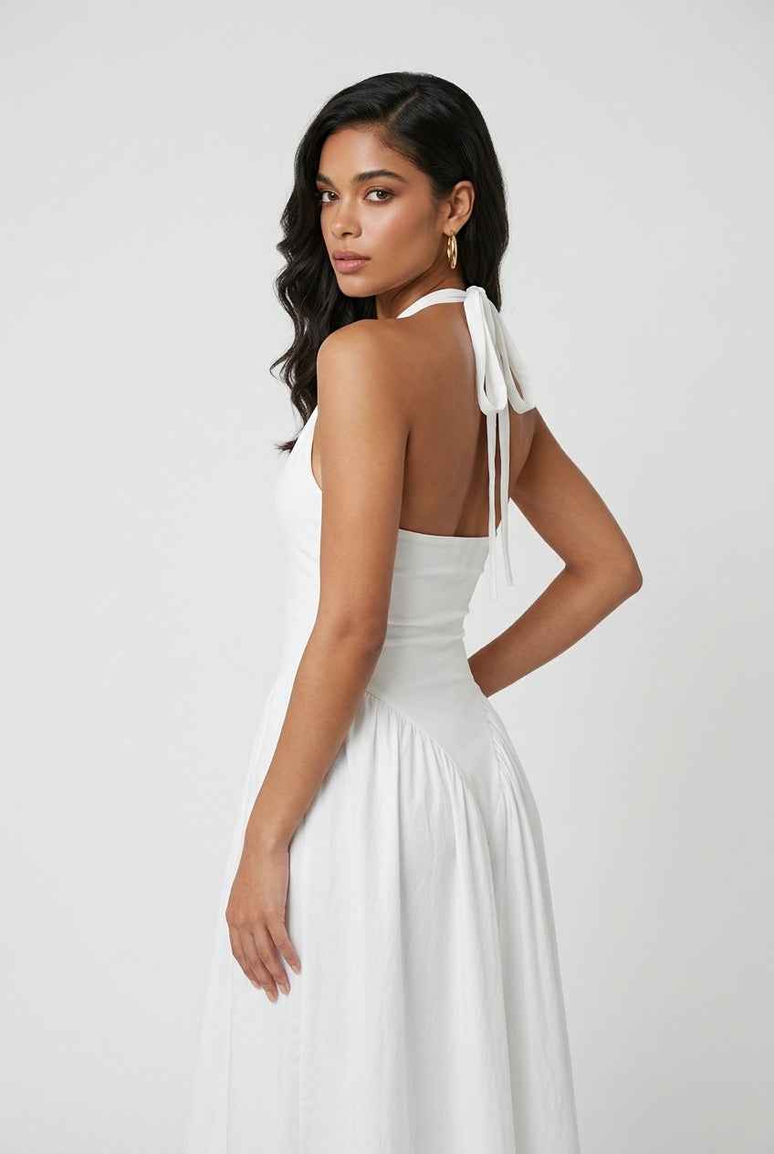 Clara | Elegant White Midi Dress - ginlerie 4