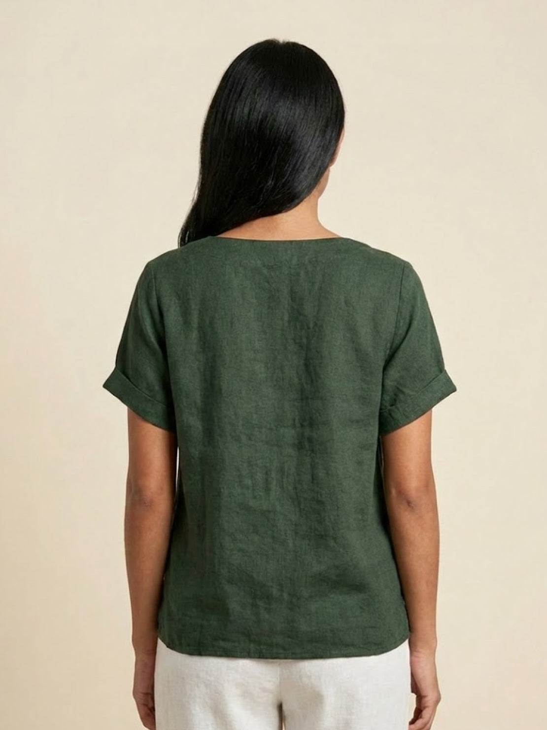 Clara | Linen Round Neck Button Blouse - ginlerie 4