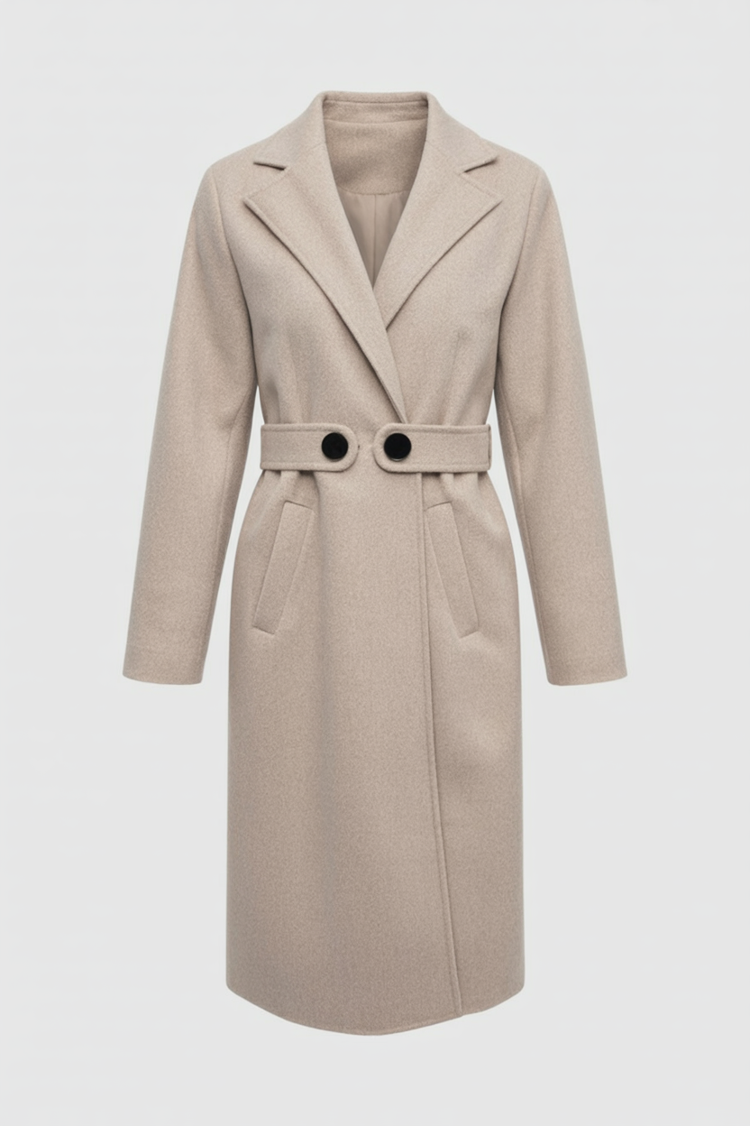 Clara | Mid-Length Beige Coat - ginlerie 0