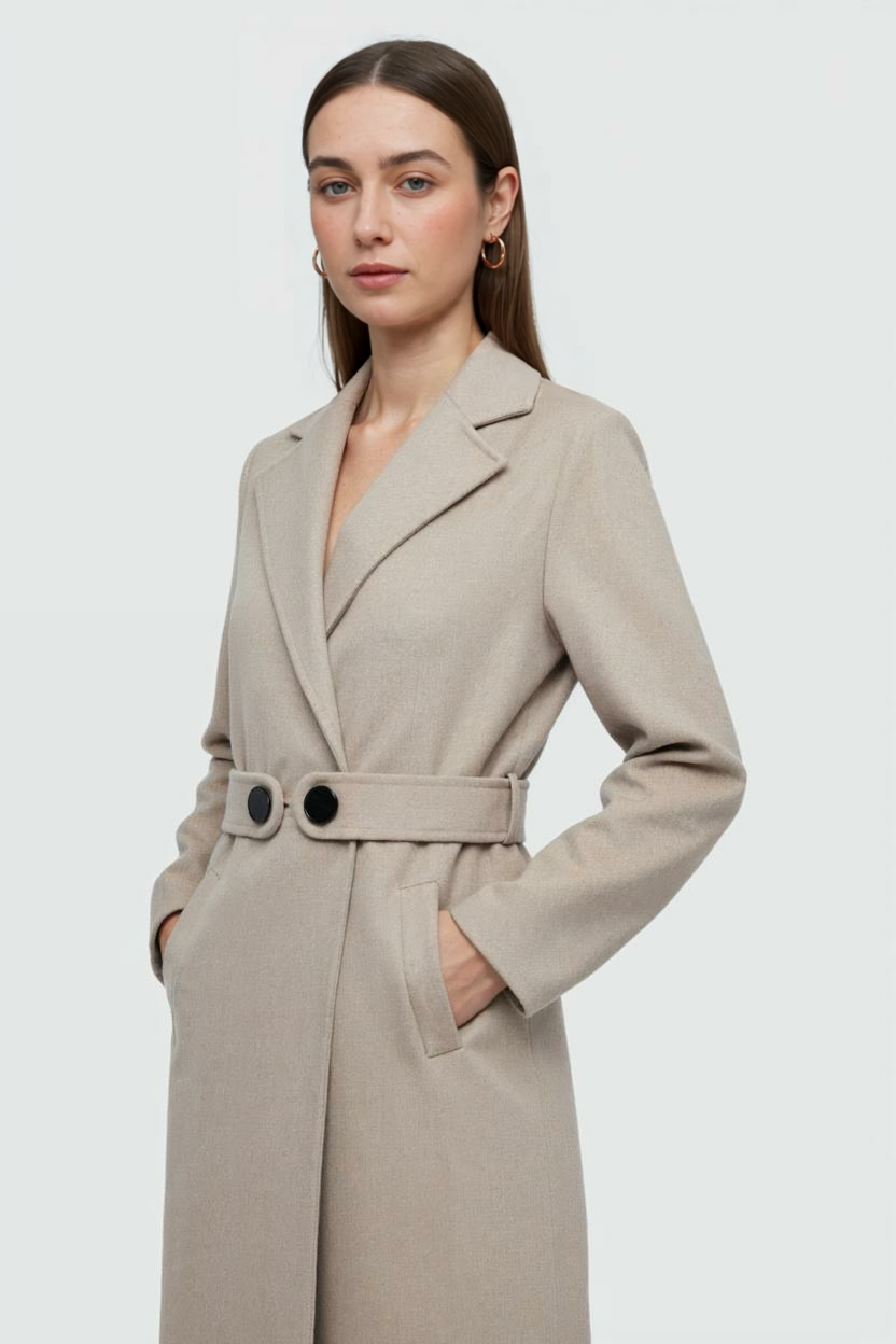 Clara | Mid-Length Beige Coat - ginlerie 1