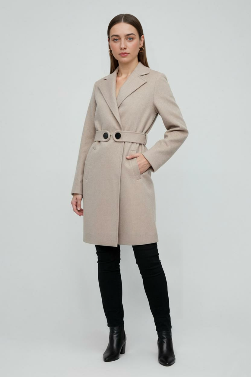 Clara | Mid-Length Beige Coat - ginlerie 2
