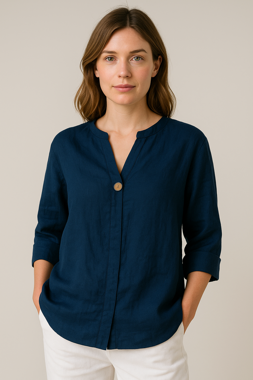 Clara | V-Neck Button Detail Blouse - ginlerie 1