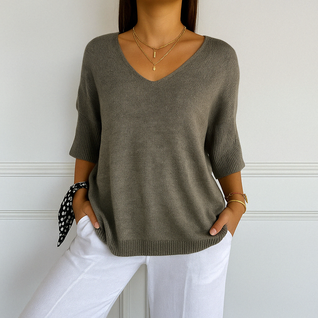 Clara | V Neck Short Sleeve Sweater - ginlerie 0