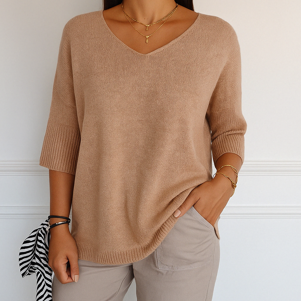 Clara | V Neck Short Sleeve Sweater - ginlerie 1