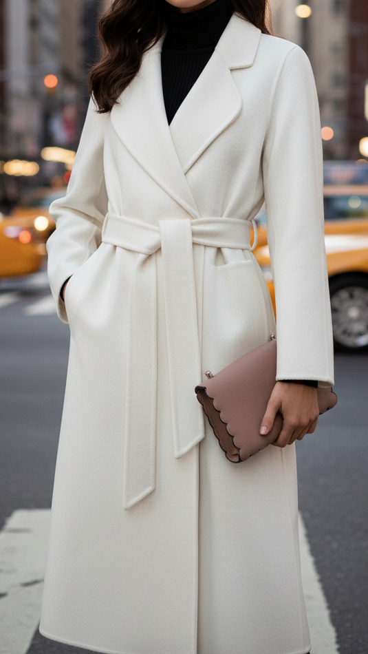 Classic Belted Wool Wrap Coat with Wide Lapel – Elegant Longline Outerwear 1