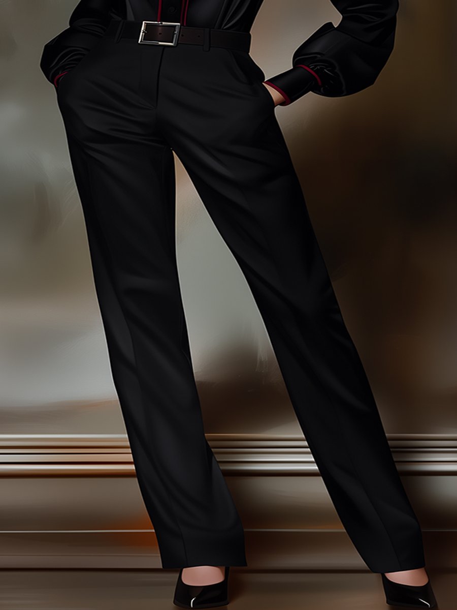 Classic Black Twill Pants with Tailored Fit and Stretch – Versatile Office and Casual Wear 0