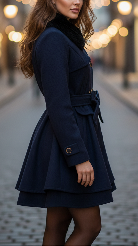 Double-Breasted Wool-Blend Coat with Faux Fur Collar – Elegant Midi Length Winter Outerwear 2