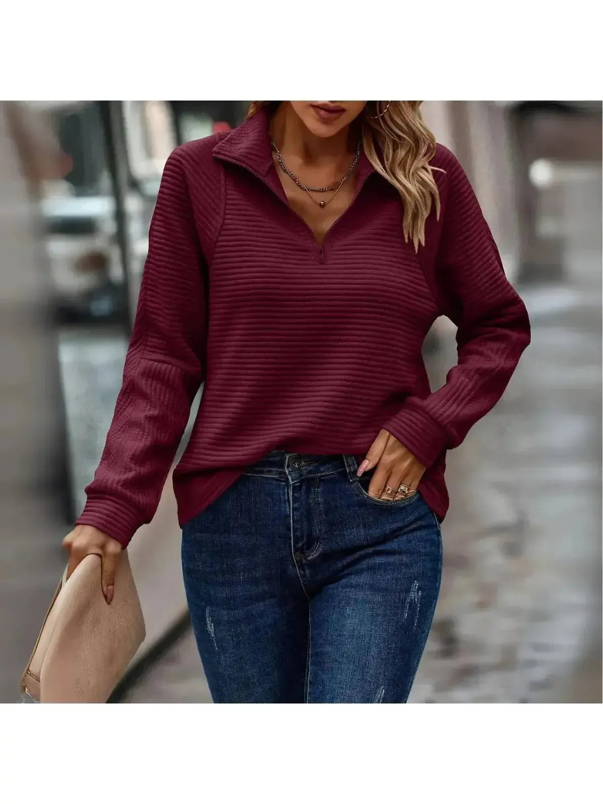 Elegant Zip Sweater for Women – Flattering V-Neck Design in Soft Stretchy Fabric, Versatile for Casual and Dressy Occasions 7