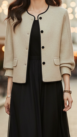 Elena High Neck Jacket – Tailored Fit with Structured Shoulders, Premium Polyester-Spandex Blend, Hip-Length 0