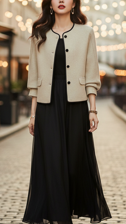 Elena High Neck Jacket – Tailored Fit with Structured Shoulders, Premium Polyester-Spandex Blend, Hip-Length 1