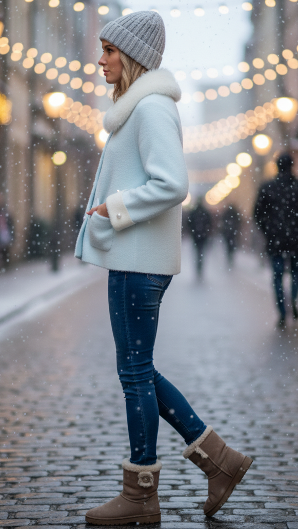 Elena Light Blue Jacket with Fluffy Collar – Stylish and Versatile Outerwear 2