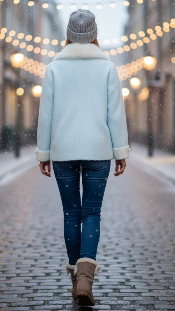 Elena Light Blue Jacket with Fluffy Collar – Stylish and Versatile Outerwear 3