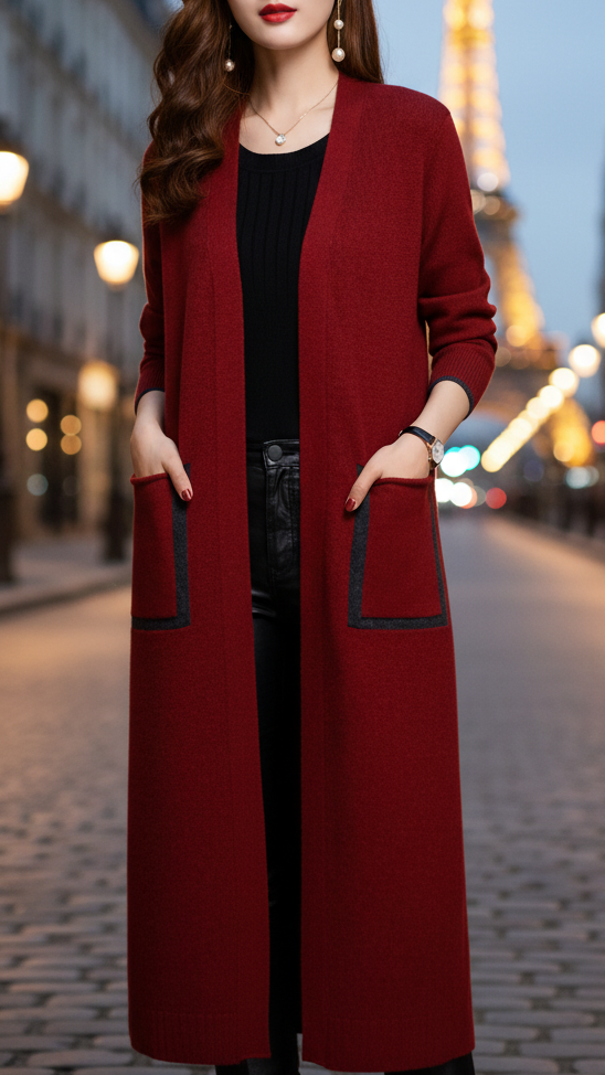 Elena Wool Coat with Functional Pockets – Tailored Longline Design for Elegance and Utility 0