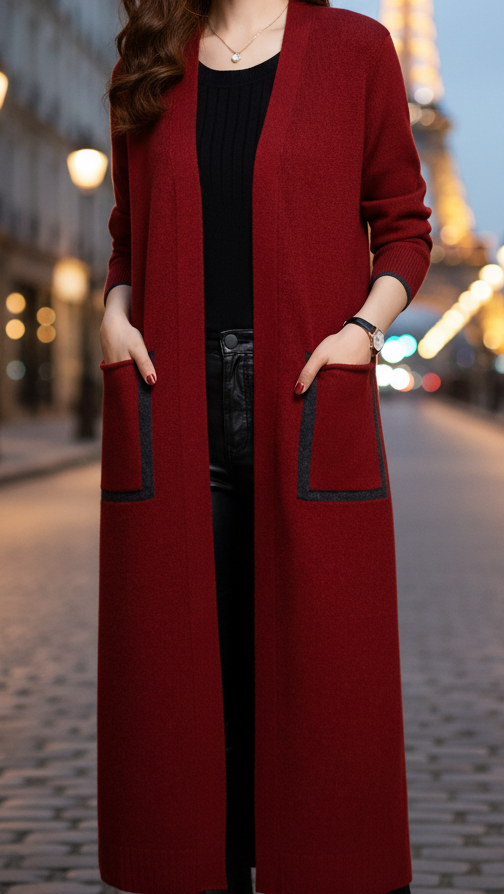 Elena Wool Coat with Functional Pockets – Tailored Longline Design for Elegance and Utility 1