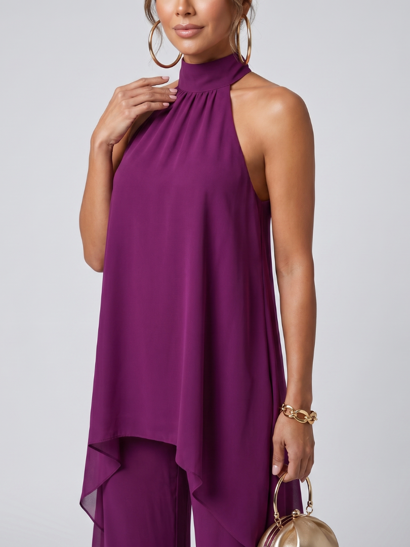 Elena | Asymmetric Halter Tunic and Wide Leg Pants Set - ginlerie 1
