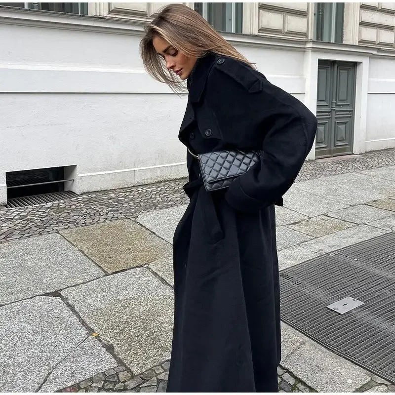 Elena | Black Double-Breasted Trench Coat - ginlerie 1