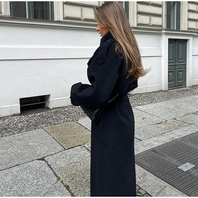 Elena | Black Double-Breasted Trench Coat - ginlerie 4