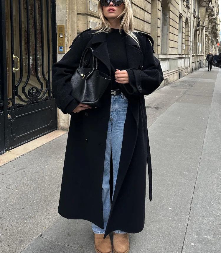 Elena | Black Double-Breasted Trench Coat - ginlerie 5