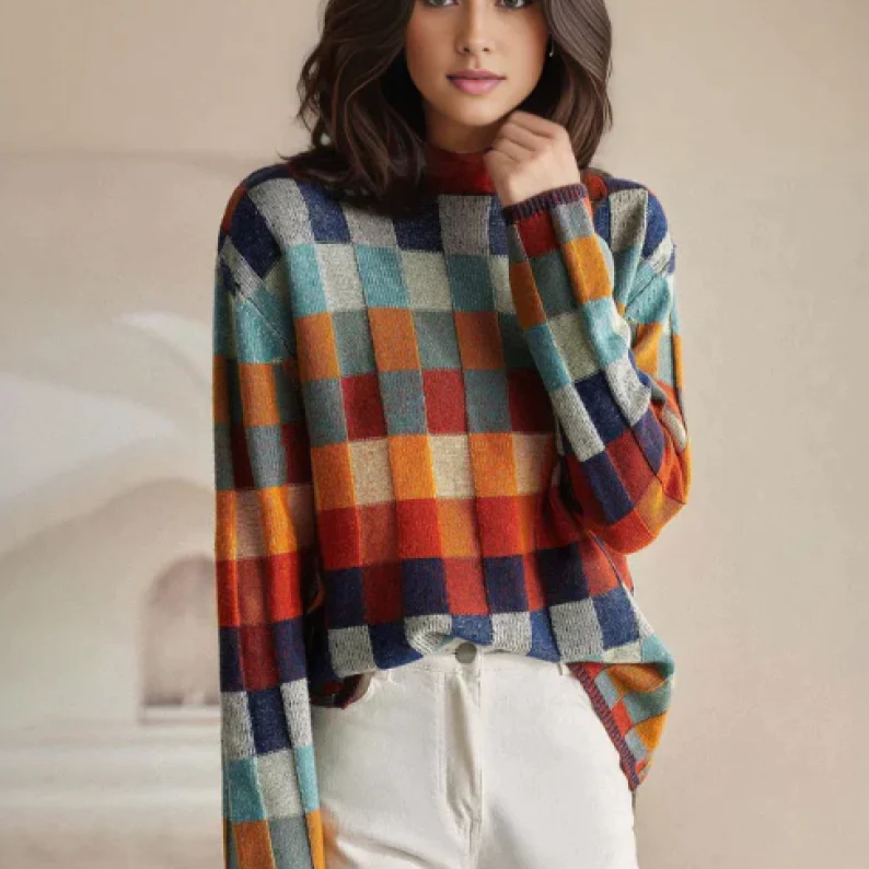 Elena | Checked Relaxed Fit Sweater - ginlerie 0