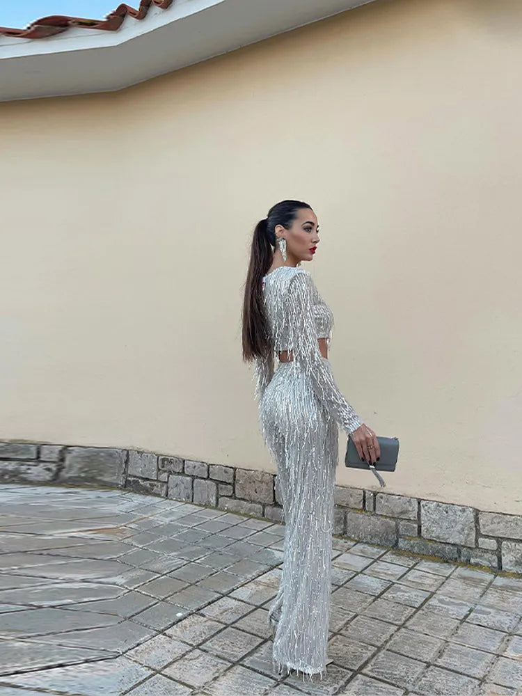 Elena | Cropped Sequin Two Piece Set - ginlerie 4