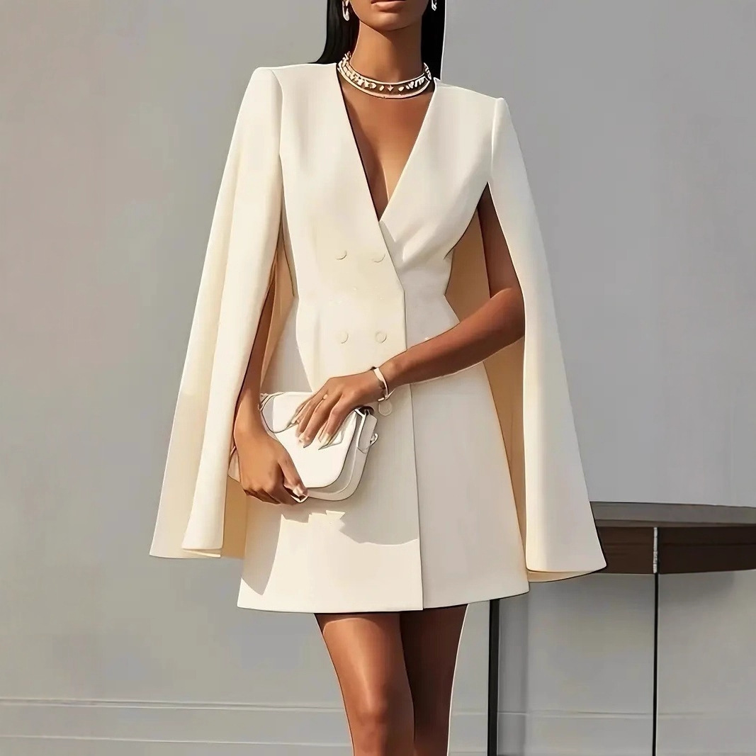 Elena | Double-Breasted Cape Mini Dress - ginlerie 0