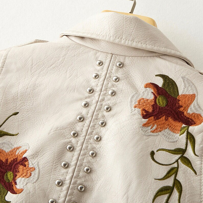 Elena | Embroidered PU Leather Jacket - ginlerie 3