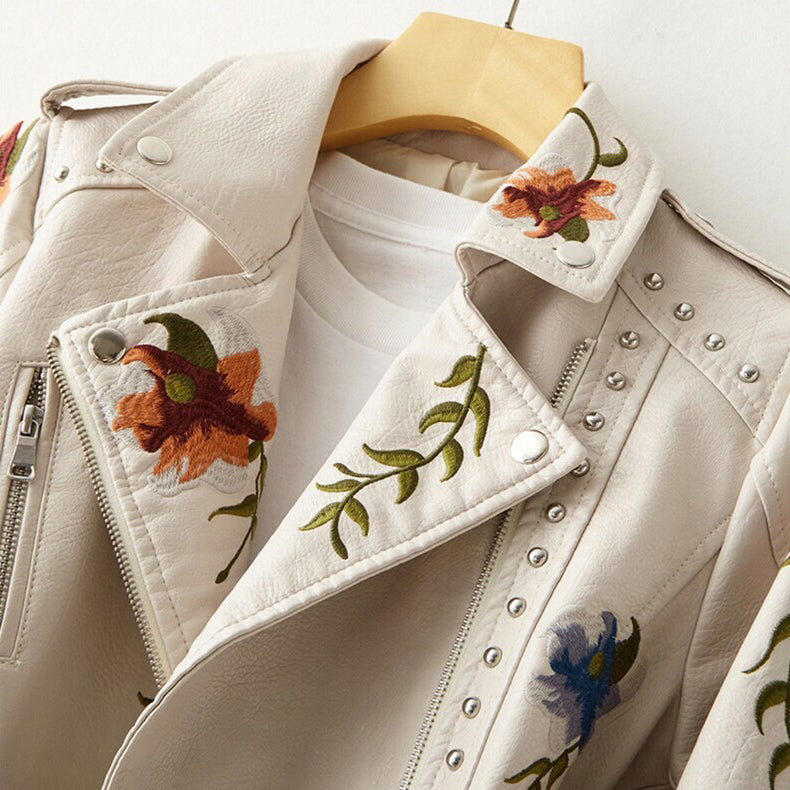 Elena | Embroidered PU Leather Jacket - ginlerie 4