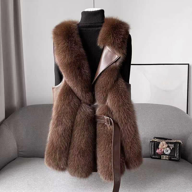 Elena | Faux Fur Vest with Belted Waist - ginlerie 2