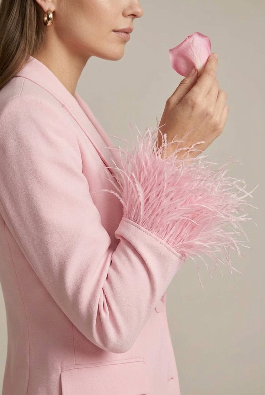 Elena | Feather Cuff Pant Suit Set - ginlerie 3