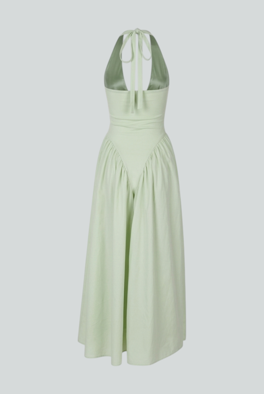 Elena | Green Satin Midi Dress - ginlerie 6