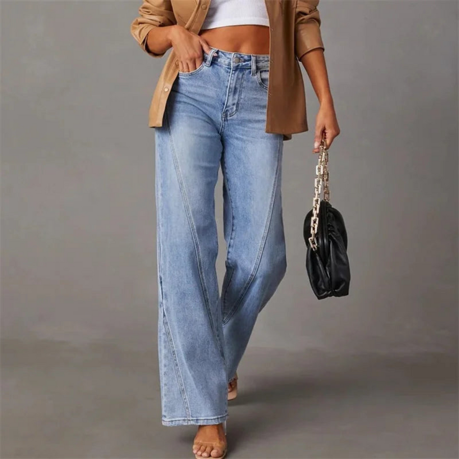 Elena | High Waisted Straight Leg Denim Jeans - ginlerie 1