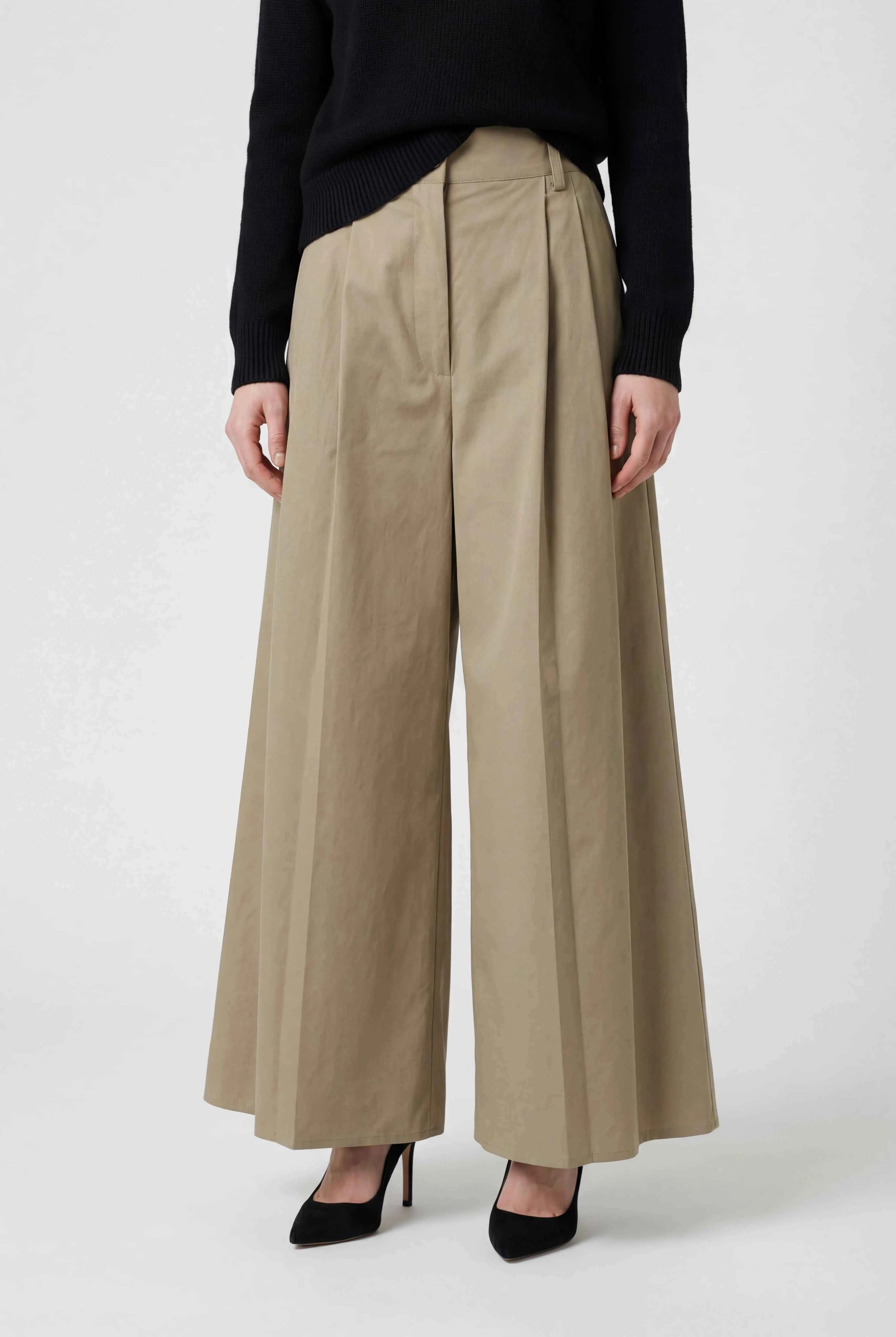 Elena | Khaki Palazzo Pants - ginlerie 1