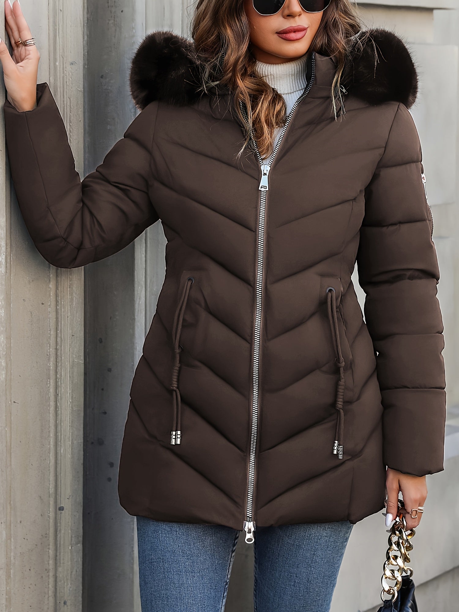 Elena | Long Puffer Coat with Faux-Fur Hood - ginlerie 6