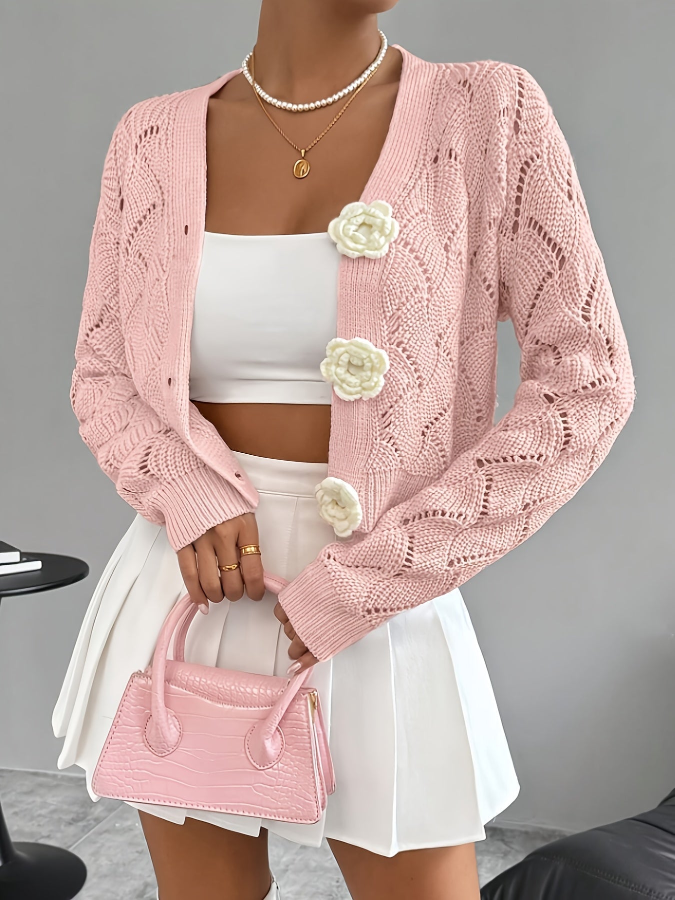 Elena | Long White Cardigan Sweater - ginlerie 2