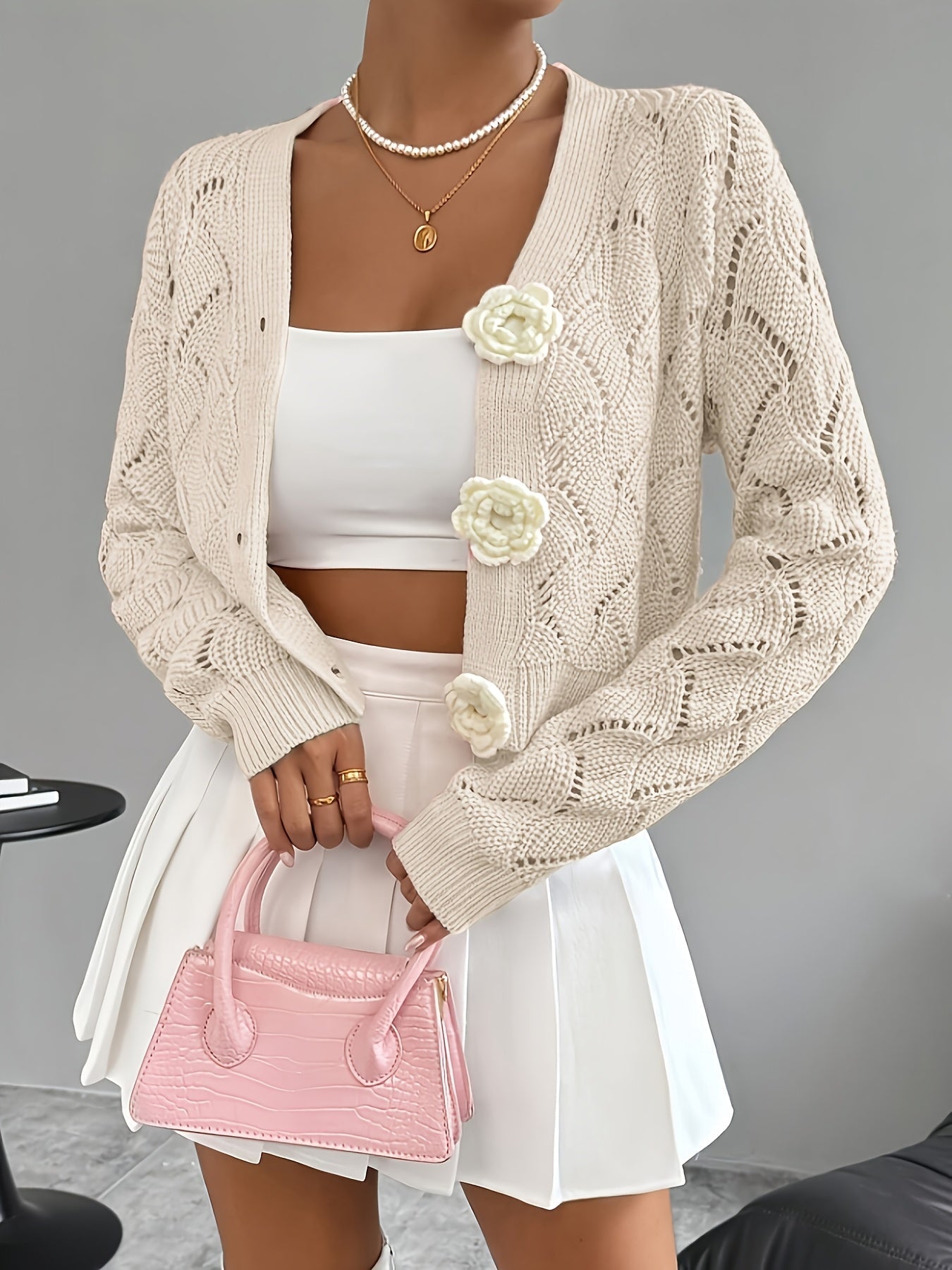 Elena | Long White Cardigan Sweater - ginlerie 4