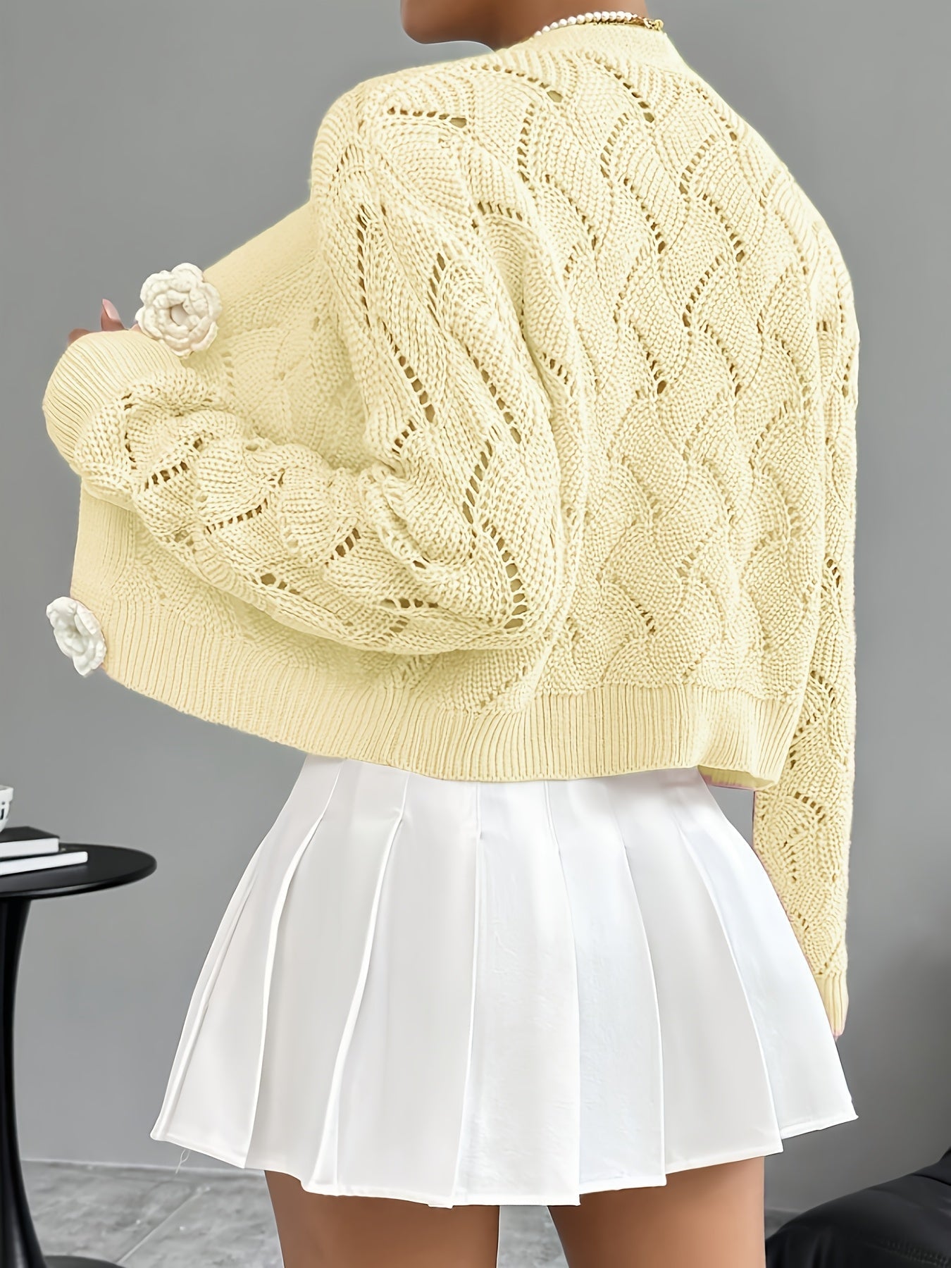 Elena | Long White Cardigan Sweater - ginlerie 7